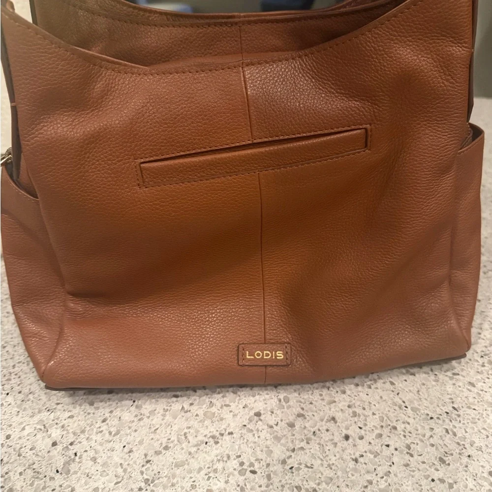 NEW Lodis Cognac Woven-Front Leather Shoulder Bag - Picture 3 of 9